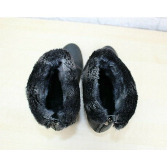 Franco Sarto Anorak Black Leather Faux Fur Back Zip Winter Wedge Boots Size 9 M - Picture 6 of 9